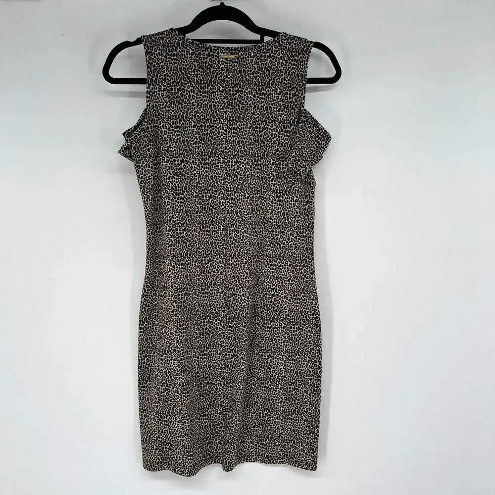 NWT Michael Michael Kors Dress Womens XS Brown Black Leopard Print Cold Shoulder